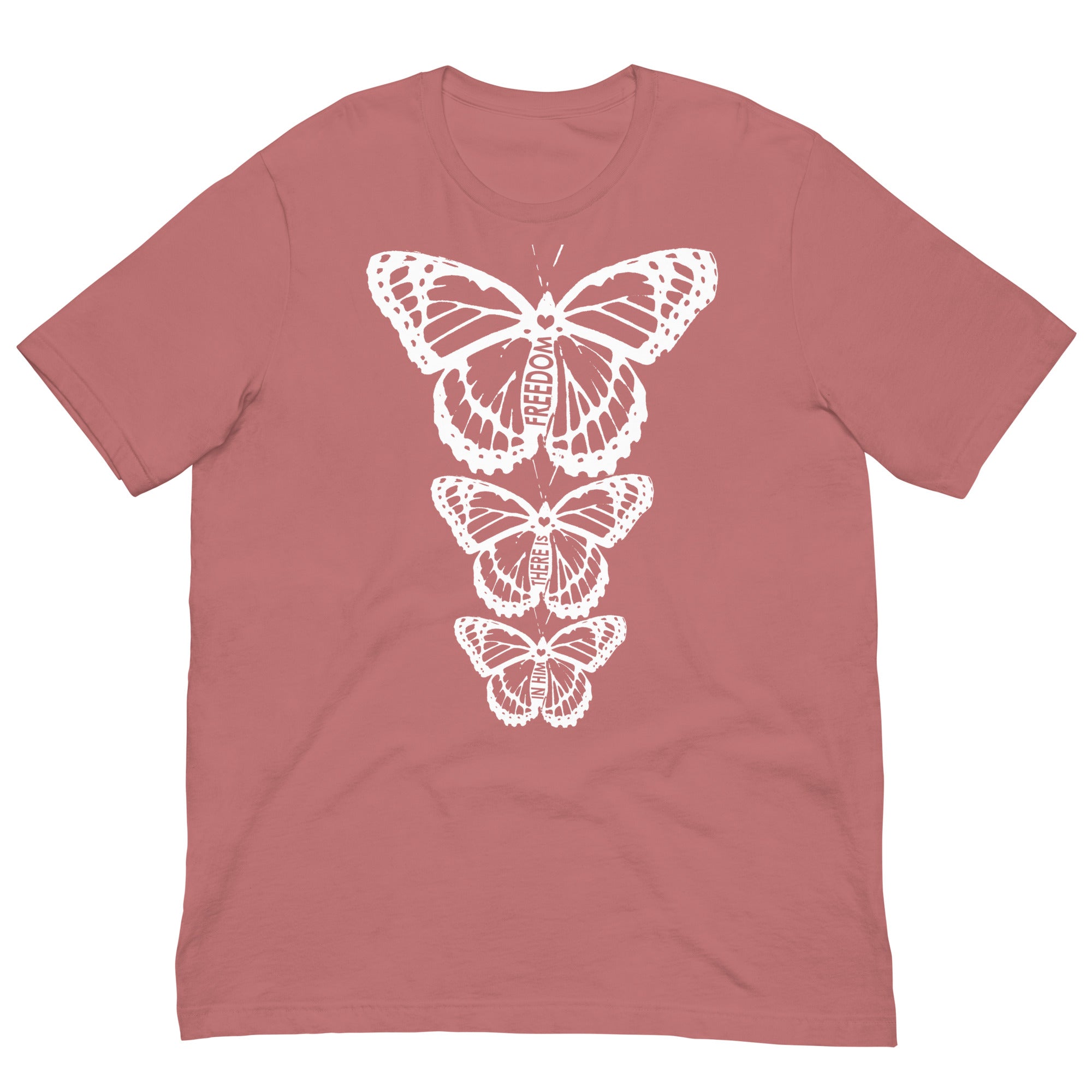 Freedom in Him Butterfly Graphic Colored T-shirts