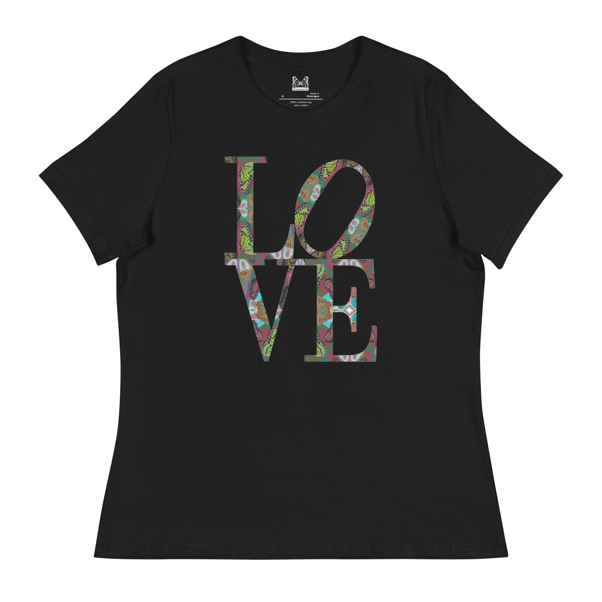 LOVE (Phily Style) ~ Women's Butterfly Word Art Graphic T-Shirt, Short Sleeve Top