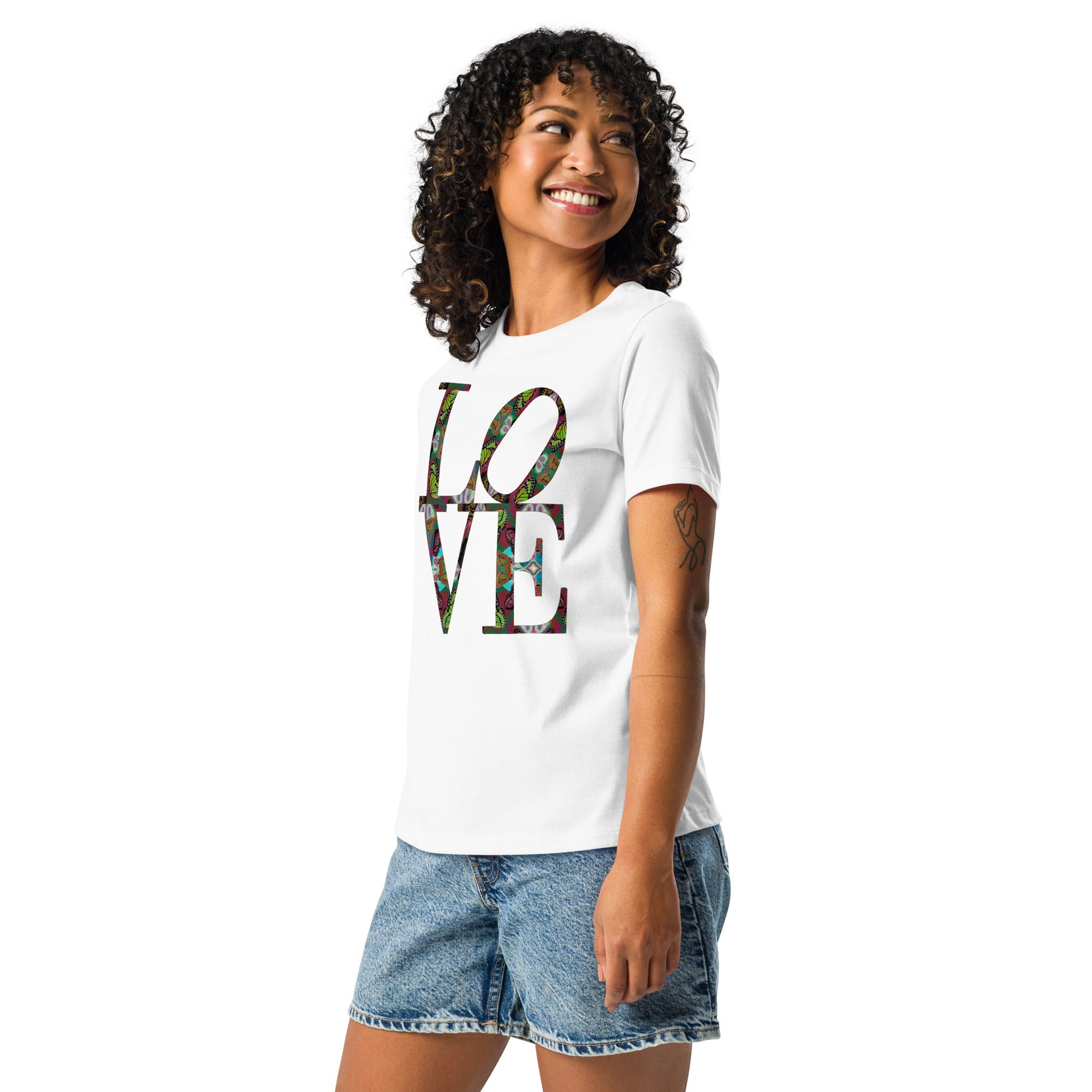 LOVE (Phily Style) ~ Women's Butterfly Word Art Graphic T-Shirt, Short Sleeve Top