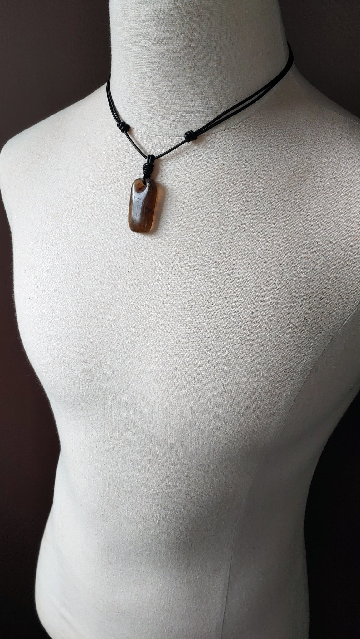 Ziri African Glass Pendant Adjustable Leather Cord Necklace