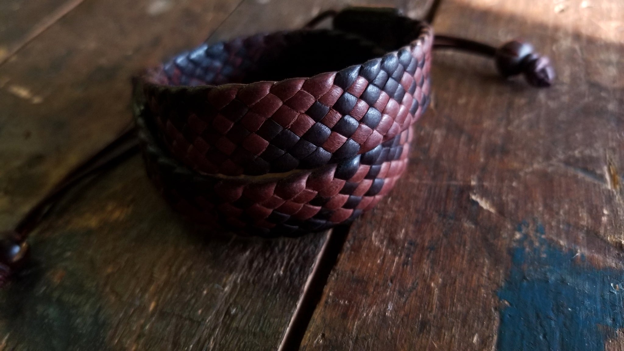 Mahogany and Chocolate Amari Double Wrap Deerskin Braided Leather Bracelet