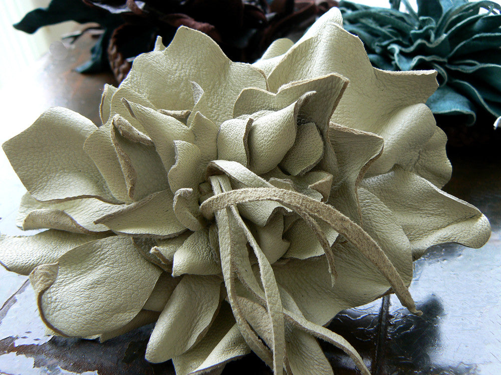 Beige Ayana Hand-Cut Lambskin Flower & Braided Leather Wrist Wrap