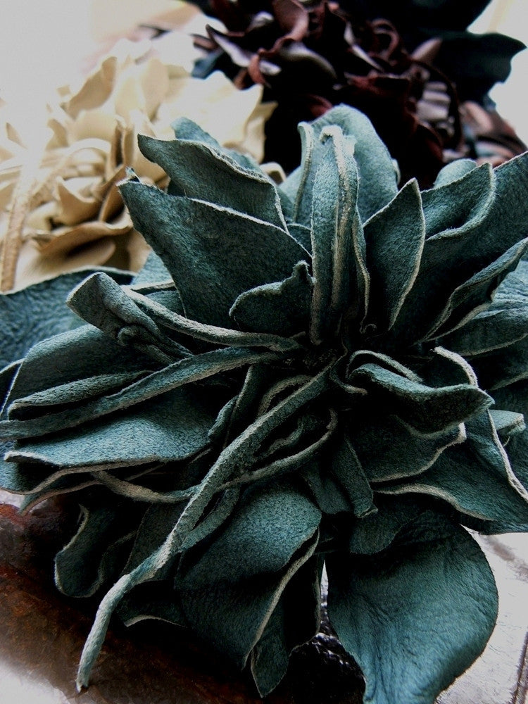 Thistle colored goat suede flower for Mandisa Leather Flower Braided Deerskin Headband, flower choker, flower belt