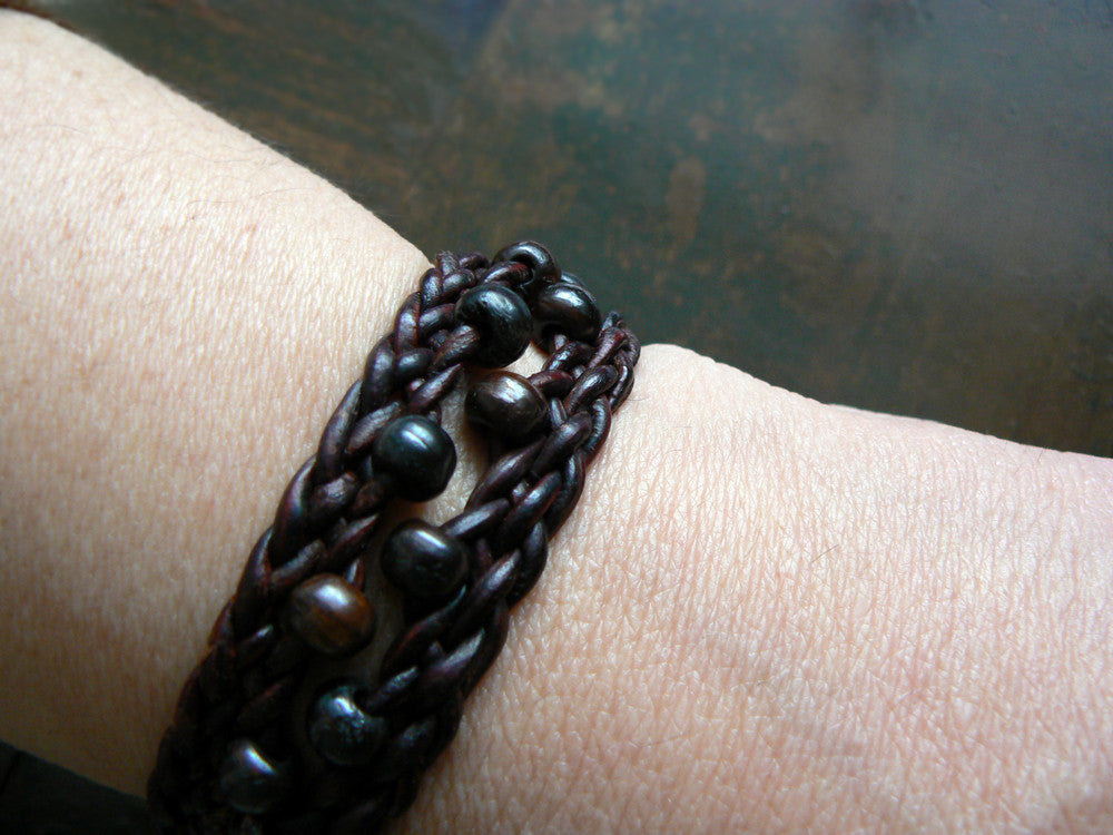 Zuri African beaded braided leather bracelet with silver clasp