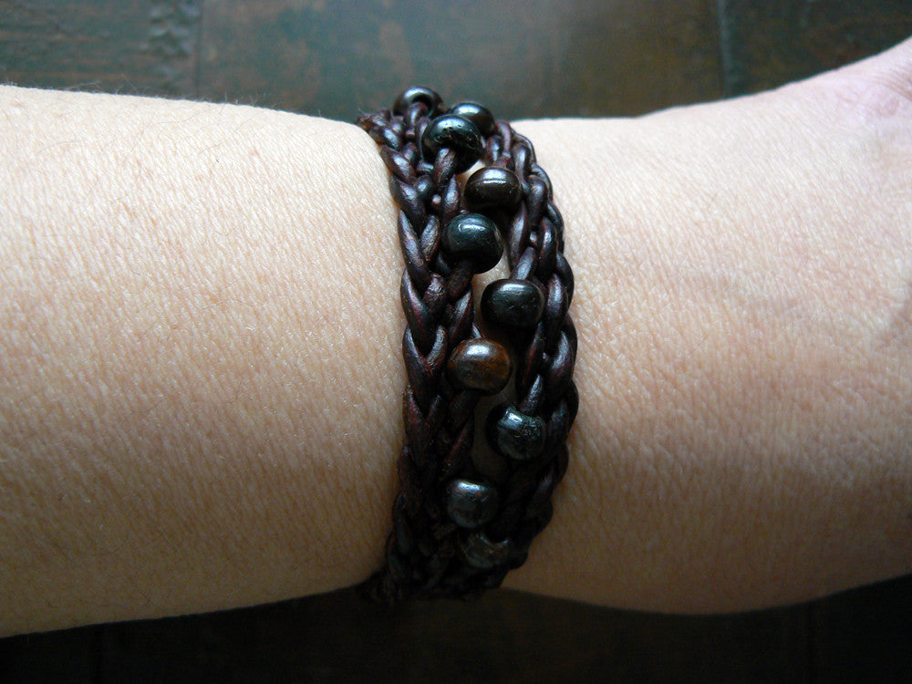 Zuri African beaded braided leather bracelet with silver clasp