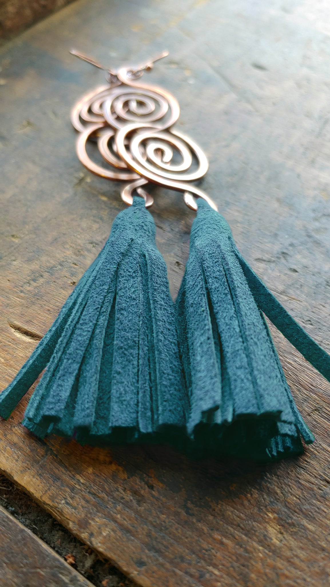 Arial Lux Suede Leather Fringe Double Spiral Earrings - SS11017