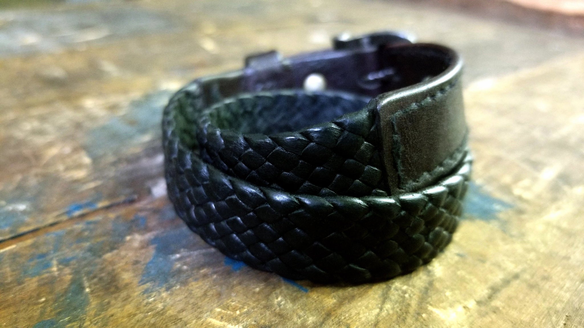 Kalani Deerskin Braided Leather Bracelet, Black & Chocolate
