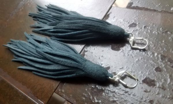 Luxe Goat Suede Kimani Tassel Leather Earrings in the color Denim