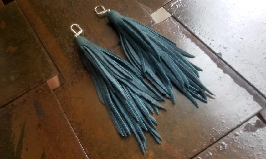 Luxe Goat Suede Kimani Tassel Leather Earrings in the color Denim