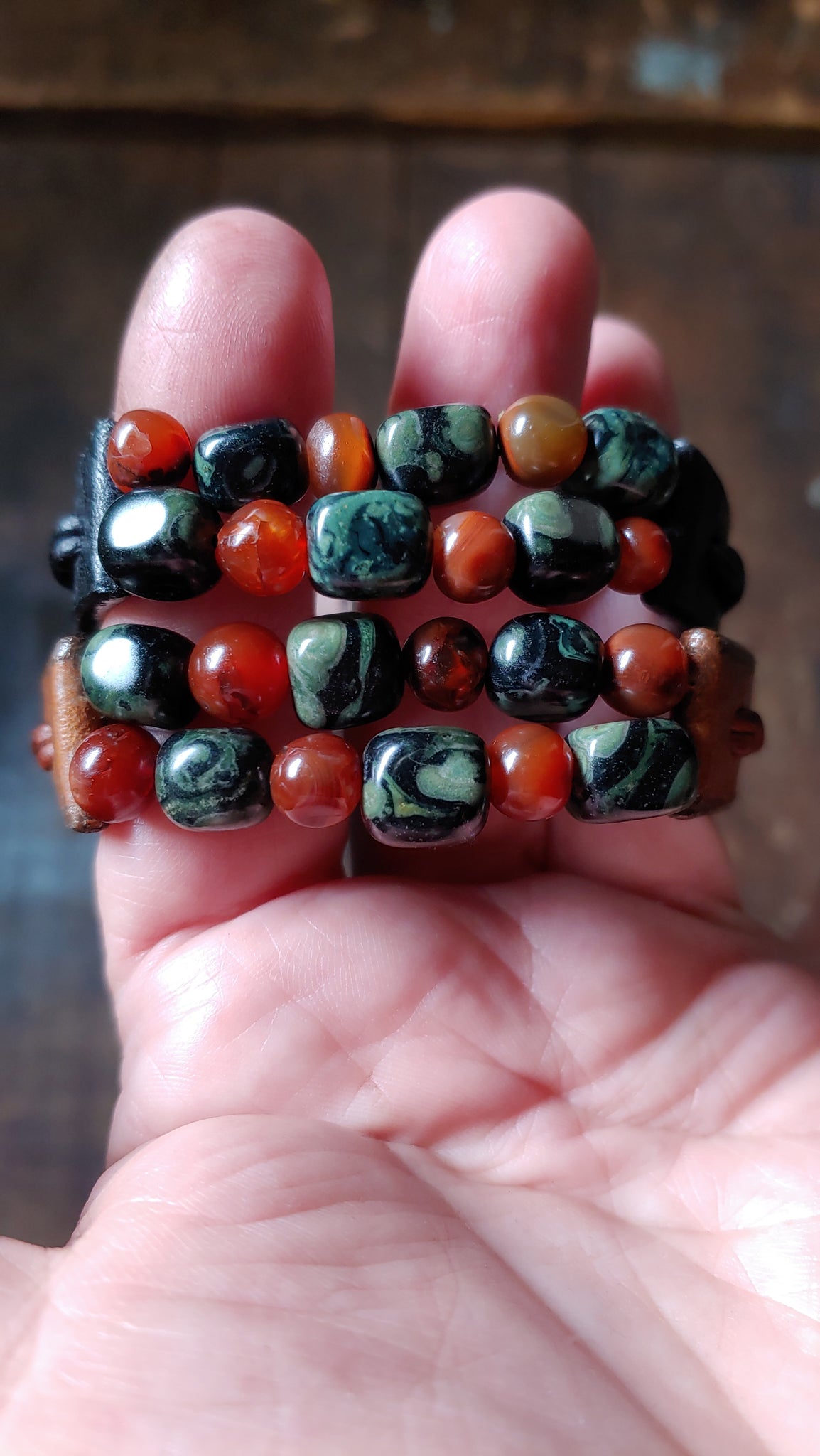 Kuende Leather Bracelet | African Turquoise & Red Carnelian Stone Braided Bracelet - S S1177