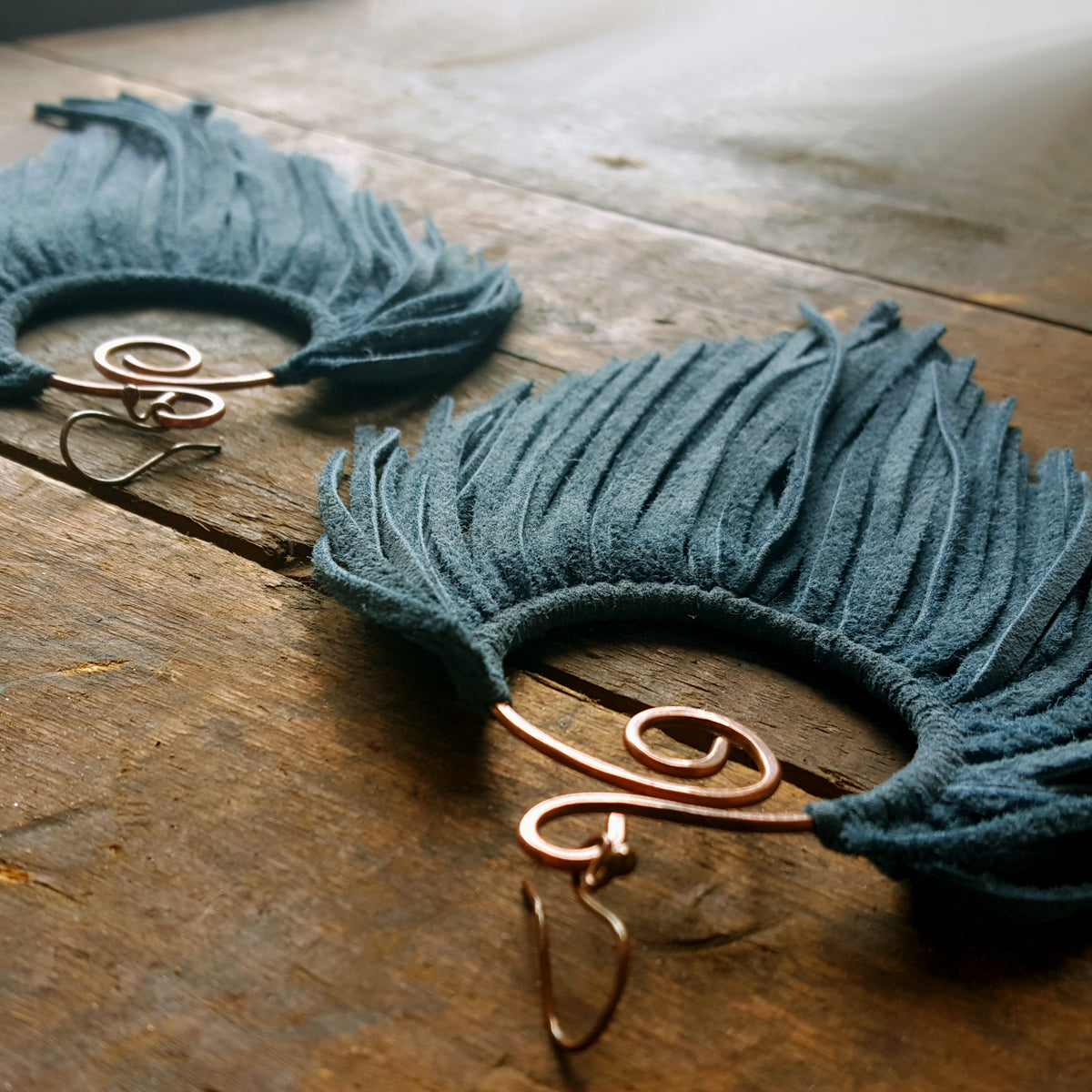 fringe hoop earrings _denim goat suede_ Latifah Fringe Earrings