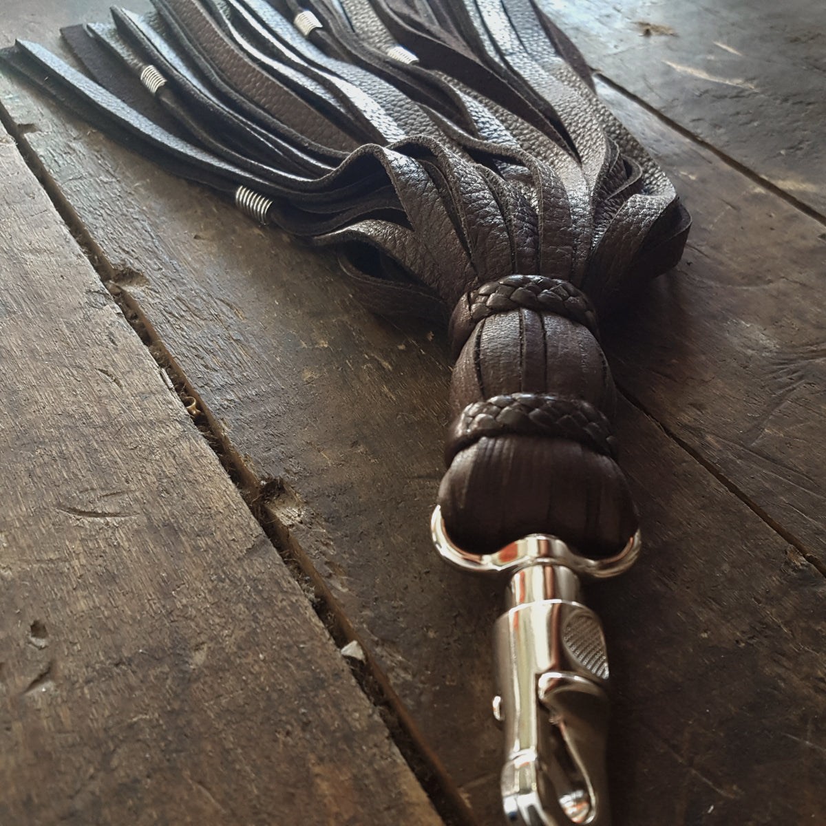 CHOCOLATE BROWN Malik Leather Flogger Tassel Belt Clip & Purse Charm; Nickel Hardware, 11.5" Long, Ready To Ship