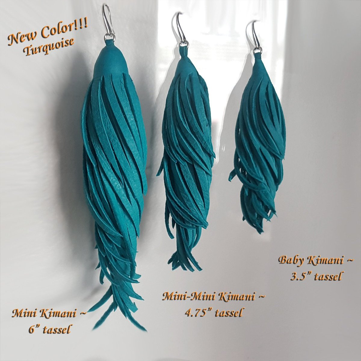 Kimani Leather Tassel Earrings in 4 lengths. New Color, Turquoise