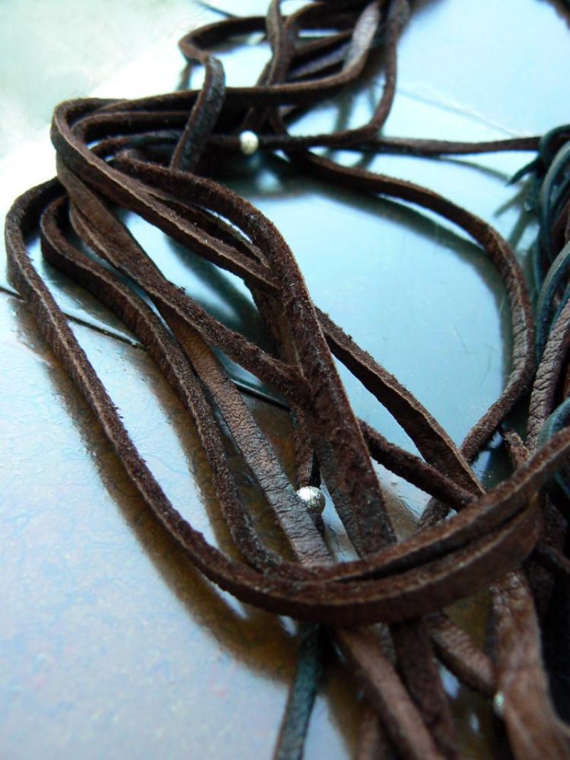 Black & Chocolate Tau Basketweave Luxury Leather Collar Statement Necklace close up