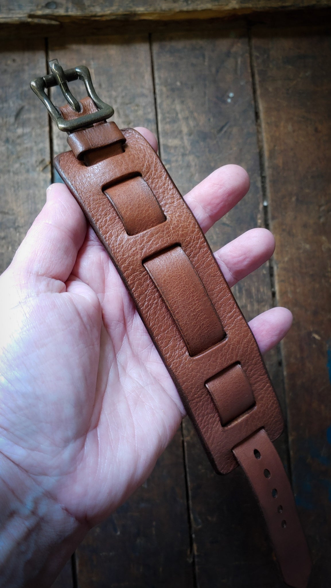 tobacco aztec leather - bund military style watch band