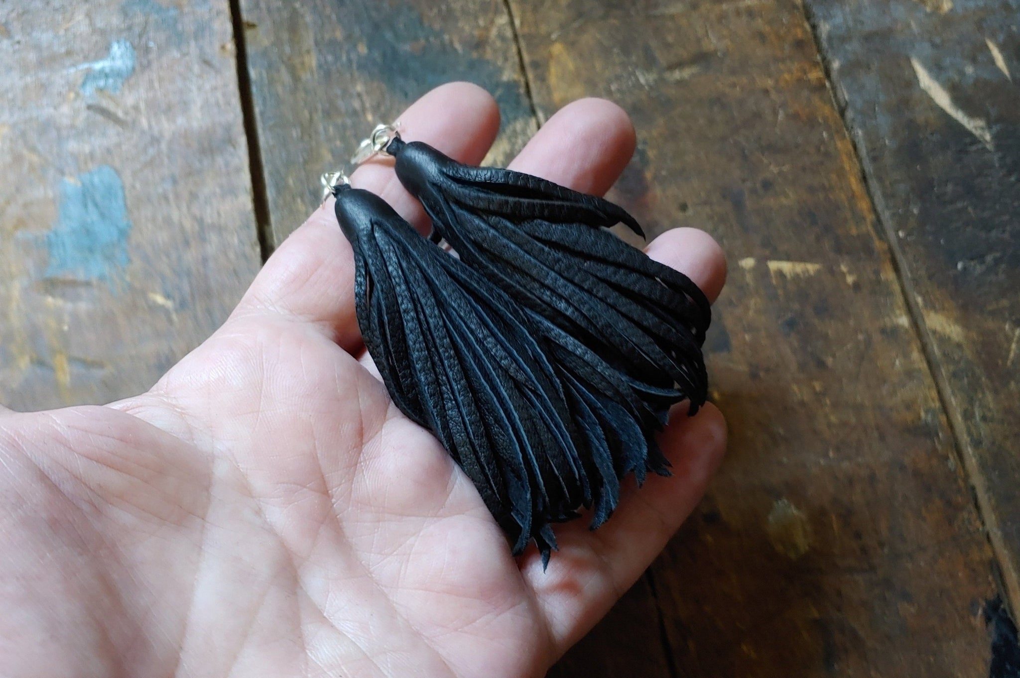 Baby Kimani Tassel Earrings in black Deerskin Leather