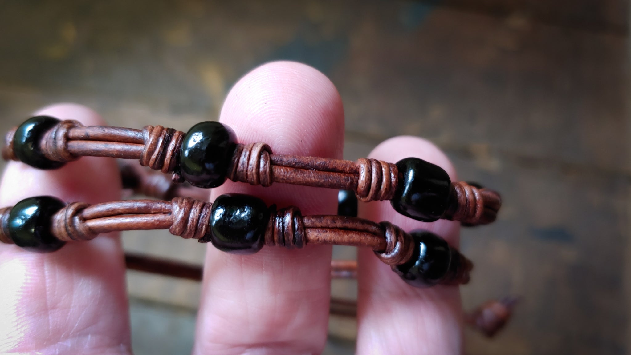 Chuma Leather Bracelet, Antique African Trade Beads Bracelet