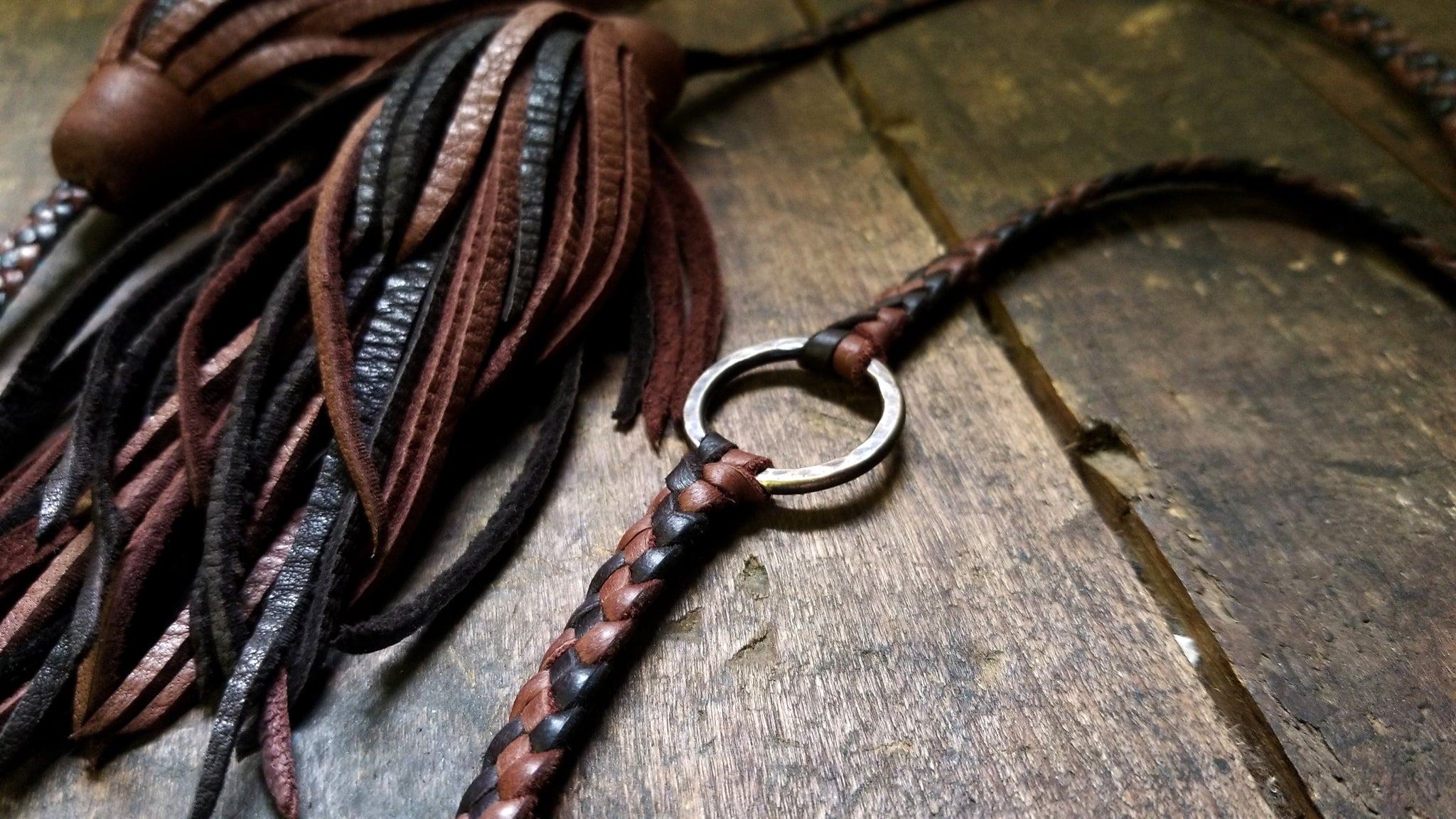 Zyanya Ring Braided Leather Choker Necklace/Wrap Bracelet, chocolate and mahogany eternity necklace with antique nickel ring