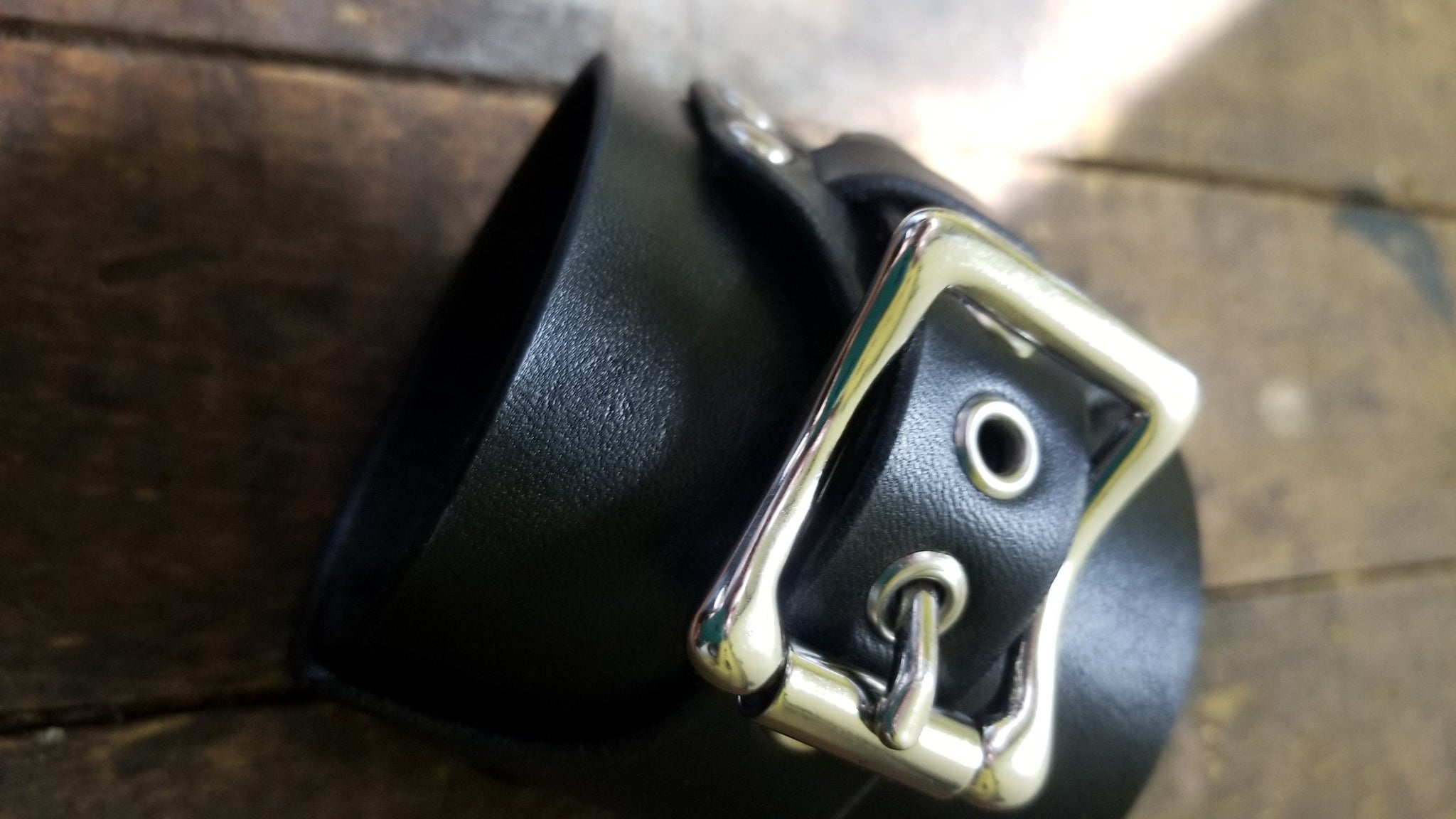 shiny nickel roller buckle on Aga Braided Leather Buckle Cuff, black