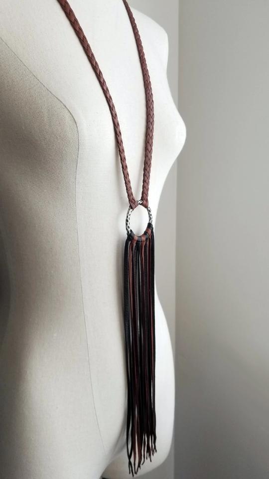 Aisha Ring Leather Necklace - mahogany and black