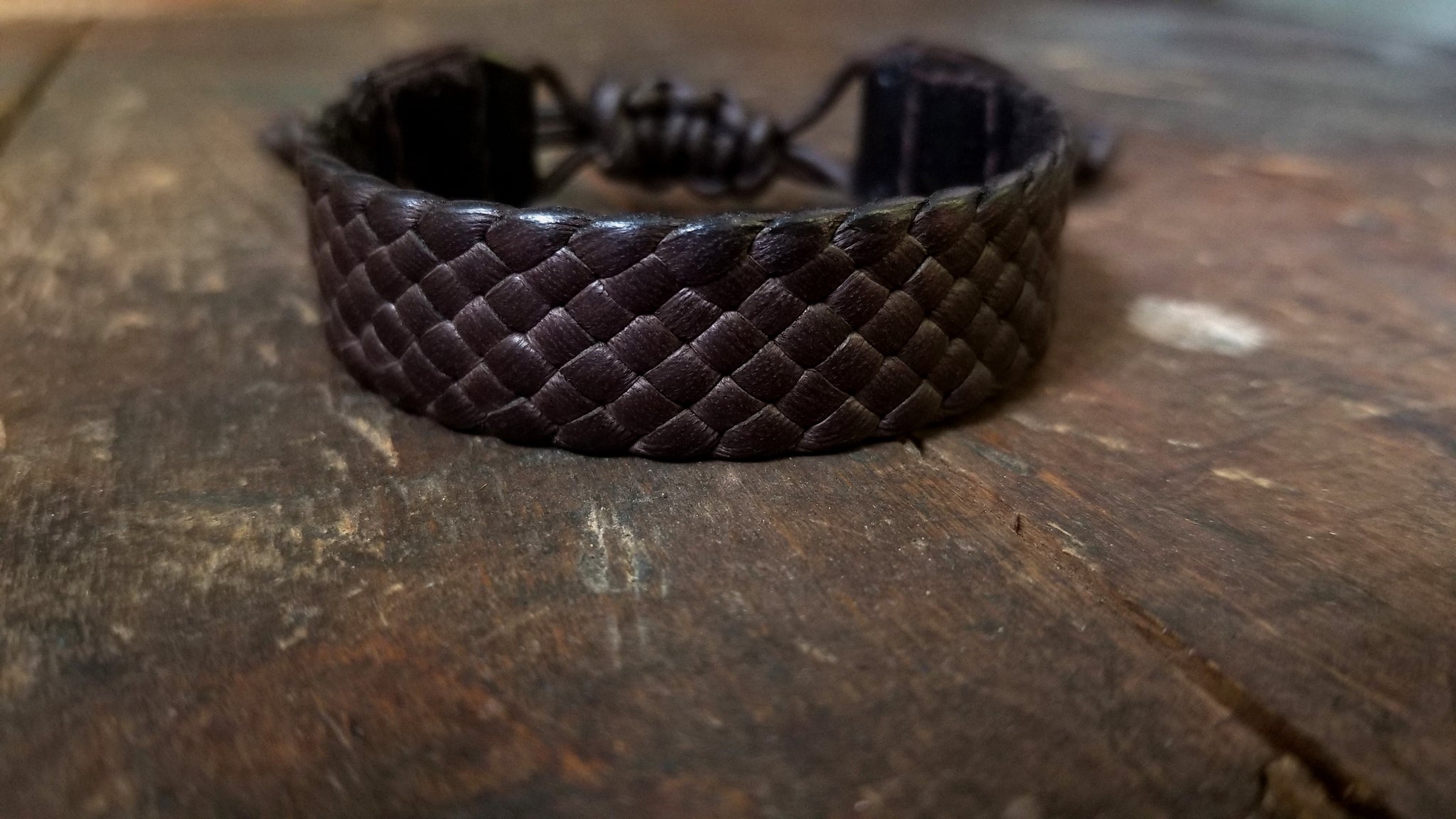chocolate brown Amari braided leather bracelet, 3/4" wide wrist band