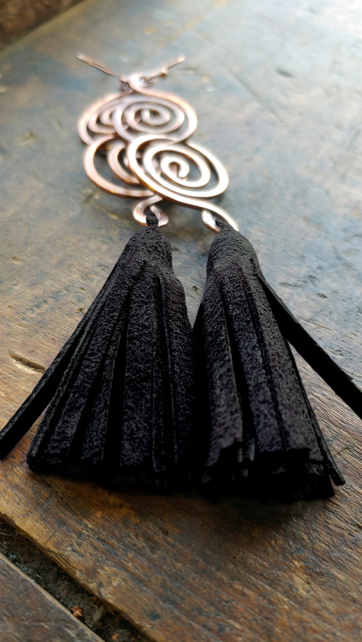 Arial Lux Suede Leather Fringe Double Spiral Earrings - SS11017