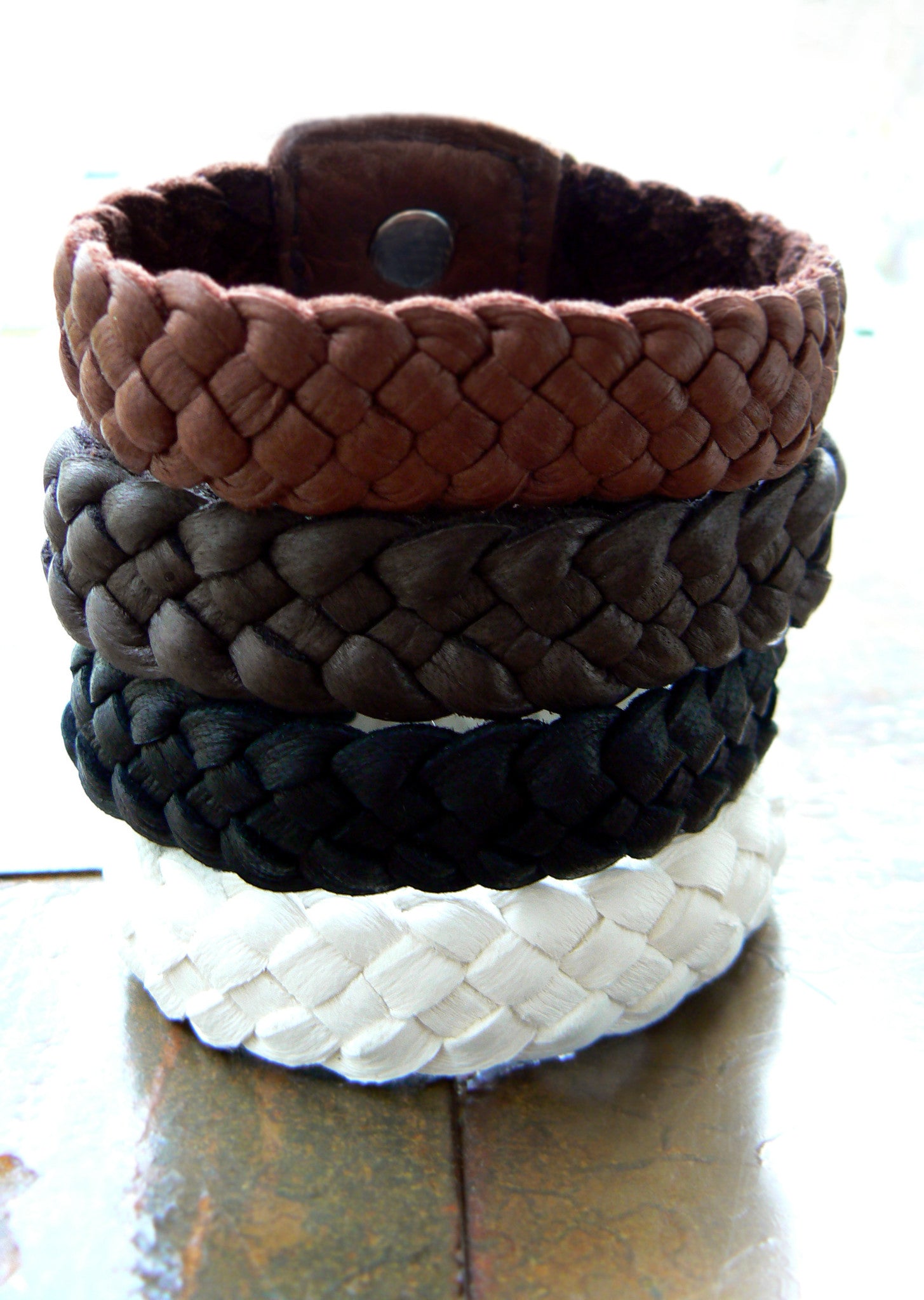 Sara 5/8" Wide Braided Leather Bracelet Cuff