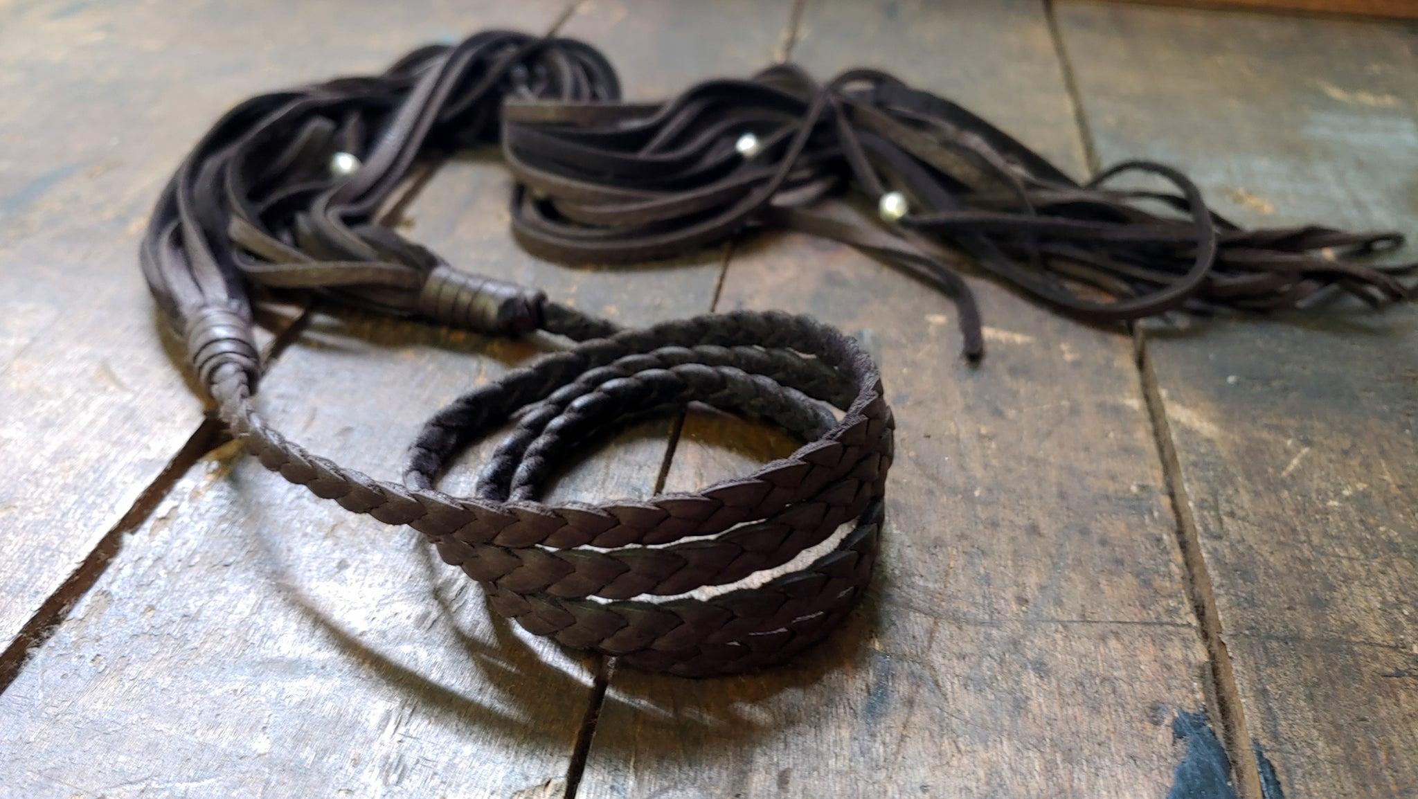 zuri braided leather choker and headband; brown