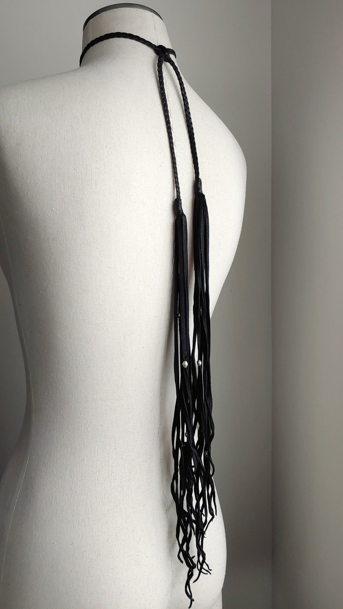 zuri braided leather choker back side on mannequin
