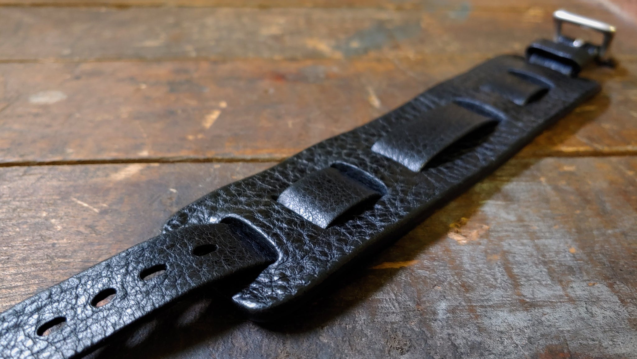bund military style watch band in black aztec leather