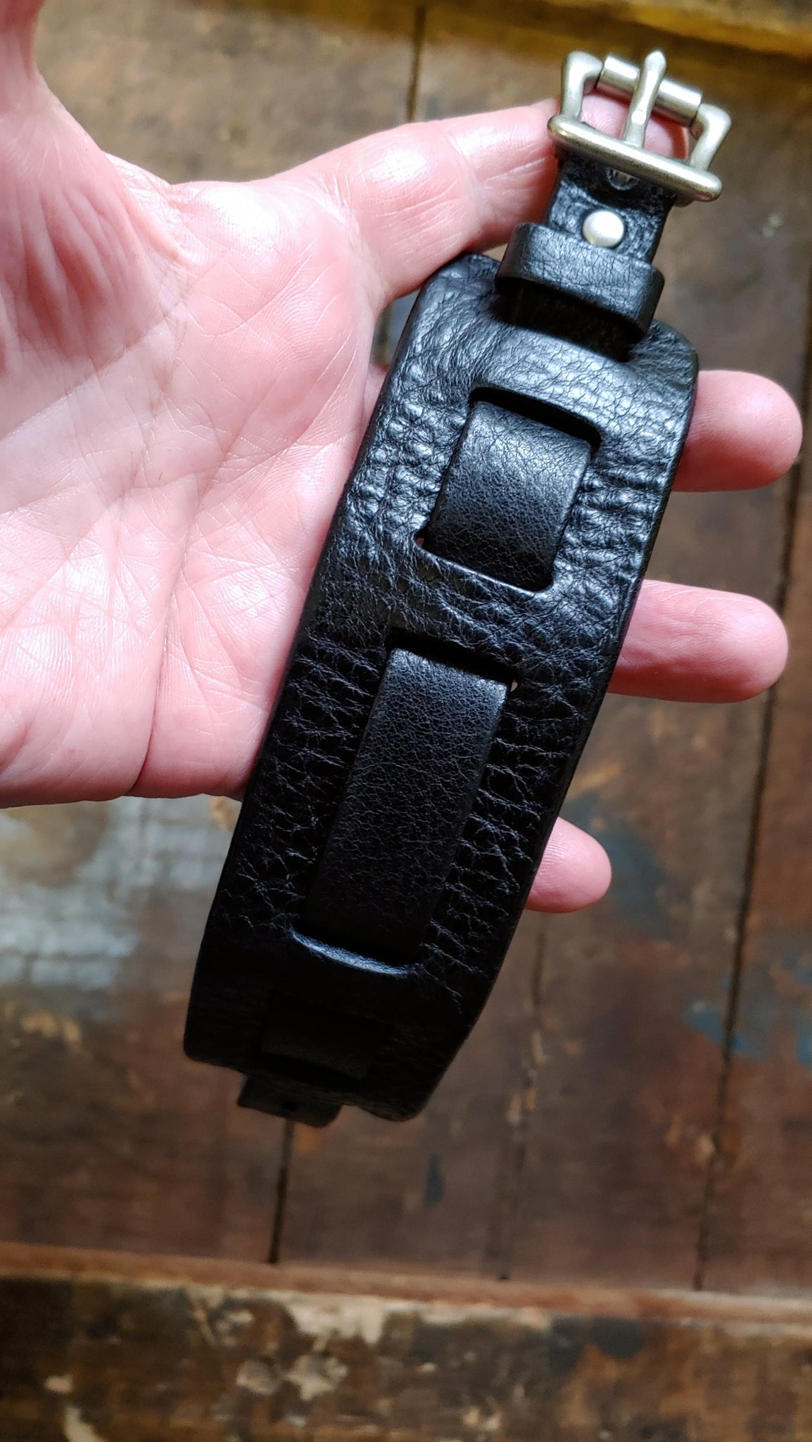 bund military style watch band in black aztec leather