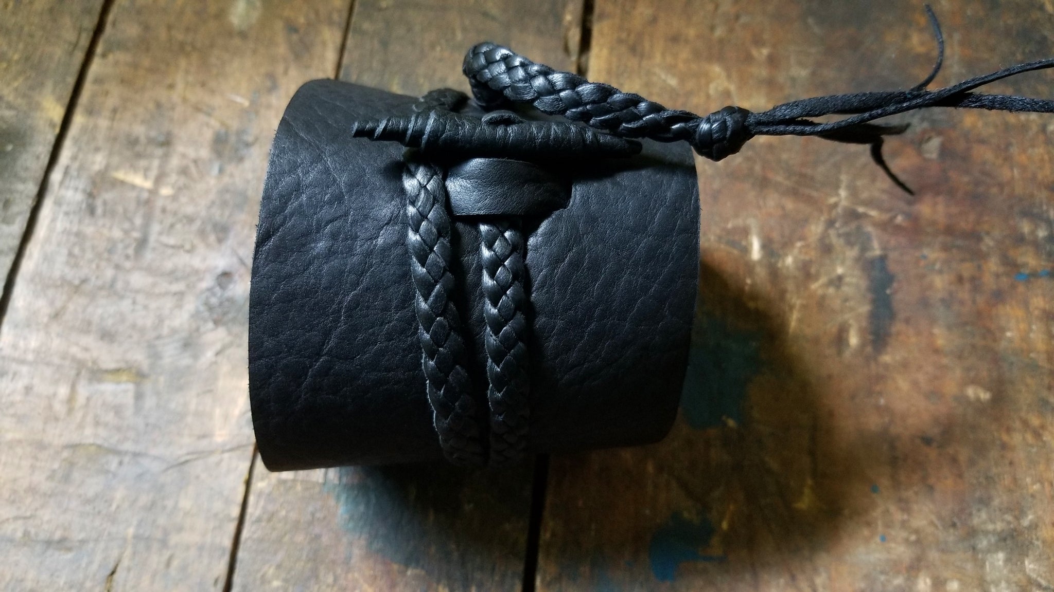 Black Jason Mamoa style Bison Leather Wrap Cuff ~ Busajja