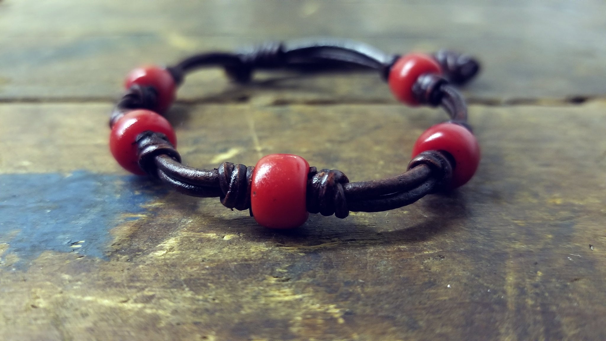 Chuma African Trade Beads Leather Bracelet - SS1085