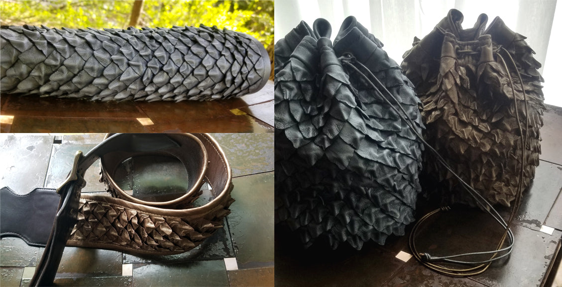 Leather Dragon Scales Pieces for DYI Craft Projects, Larp Cosplay Costume Making, Medieval Rune Crystal Coin Bag, Dungeons & Dragons Fantasy