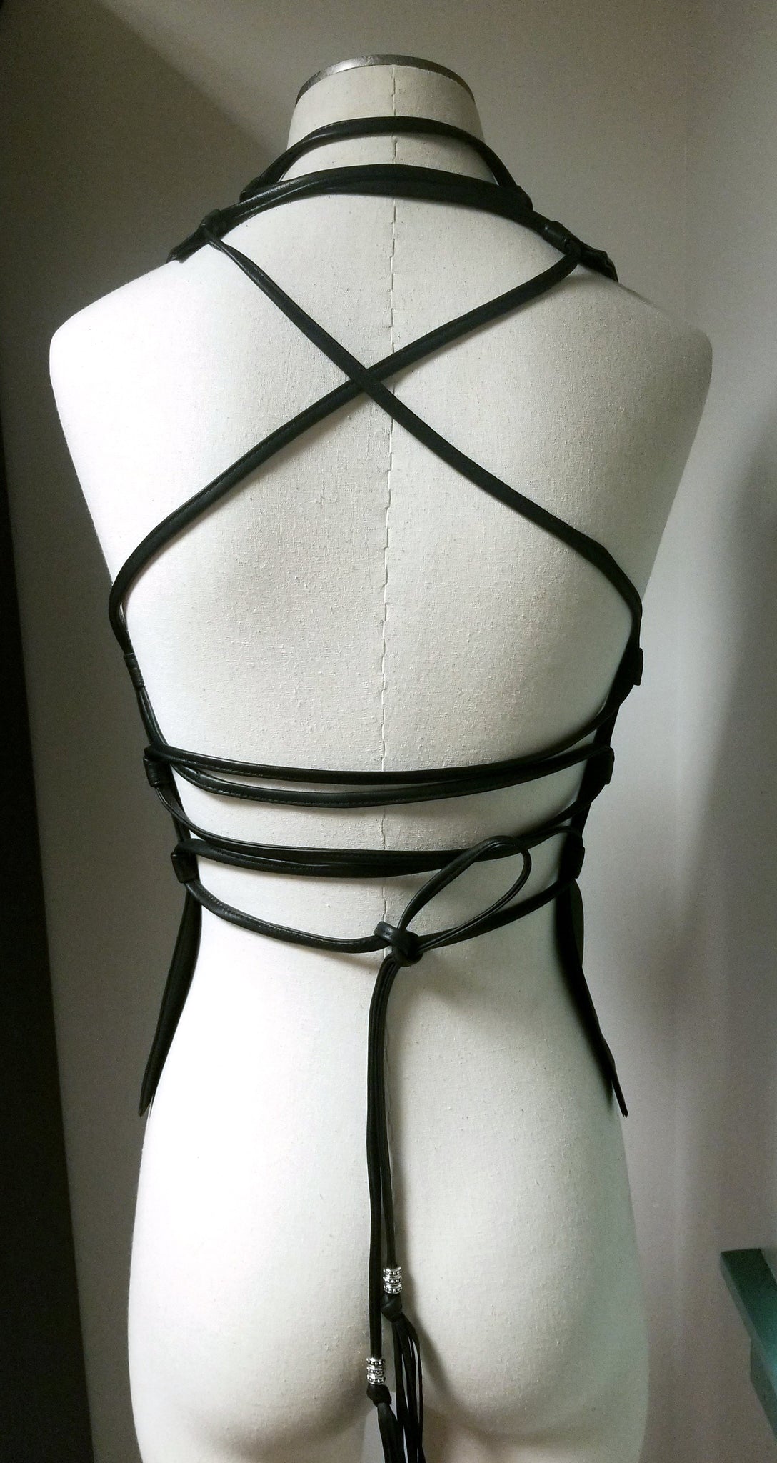 Black, The Heaven Halter Top back side, on dressform