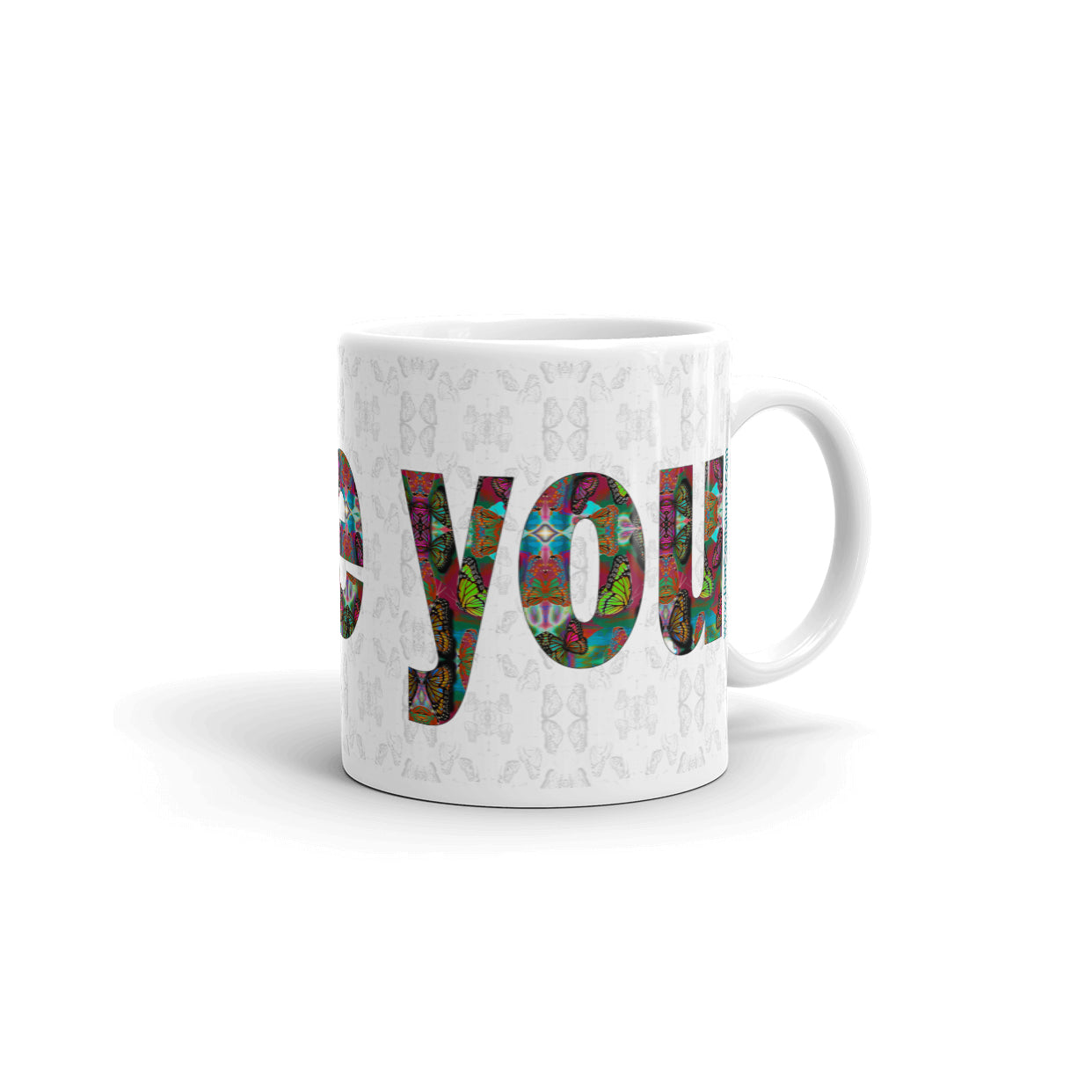 I Love You ~ LOVE ETERNAL Ceramic Mug; Colorful Butterflies Printed Words, Valentine's Day Gift