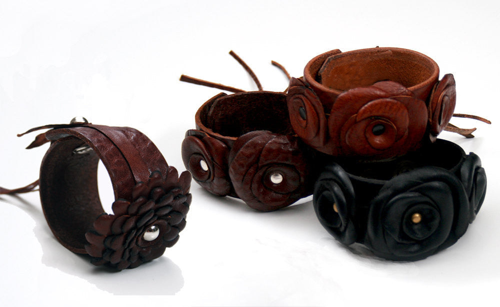 Autumn Rose Leather Flower Cuff  - SS1081