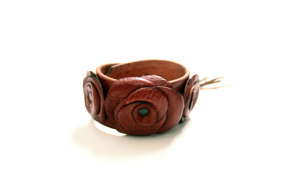 Autumn Rose Leather Flower Cuff  - SS1081