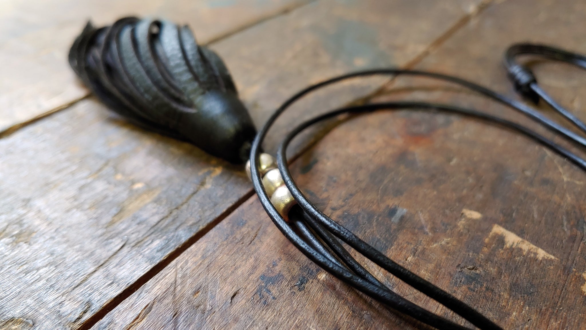 black leather cord on Imani Leather Tassel Necklace