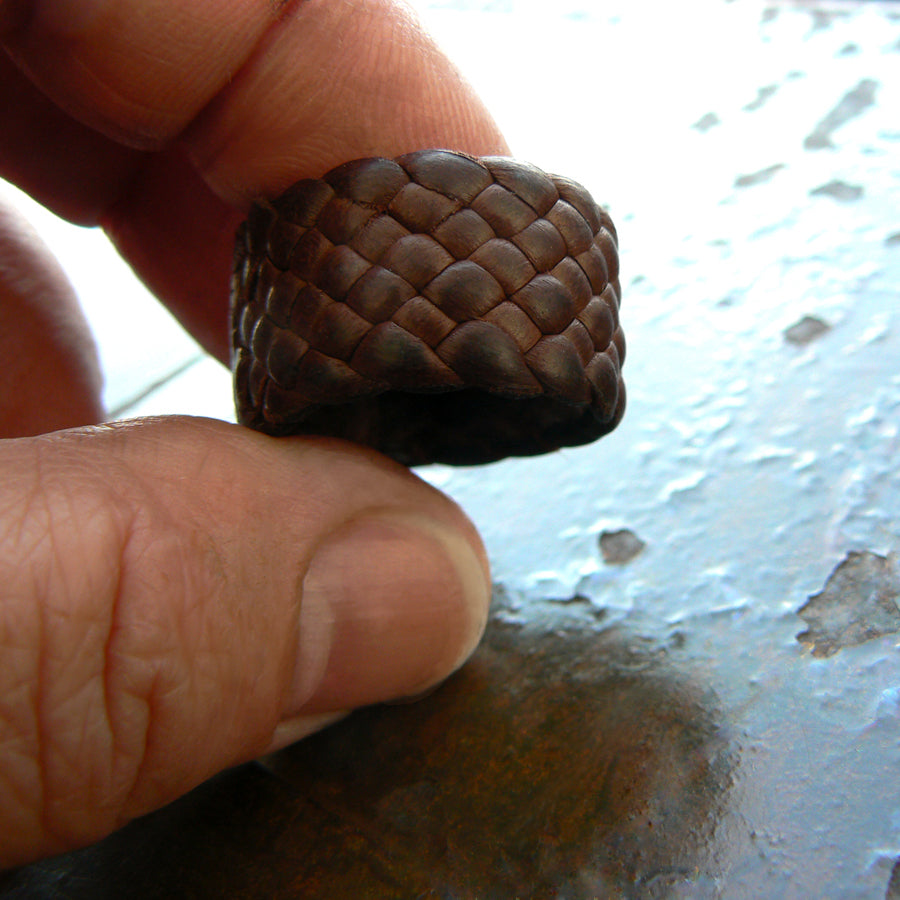 Leather Ring; Kama Braided Leather Ring, Men's Women's Boho Gypsy Hippie Ring in Mahogany Deerskin