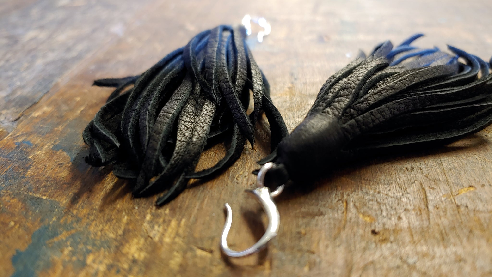 Baby Kimani Tassel Earrings in black Deerskin Leather 