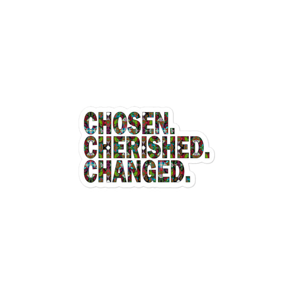 Chosen. Cherished. Changed. Vinyl Sticker, Motivational Christian Quote, God's Love Sticker, Laptop & Water Bottle Sticker
