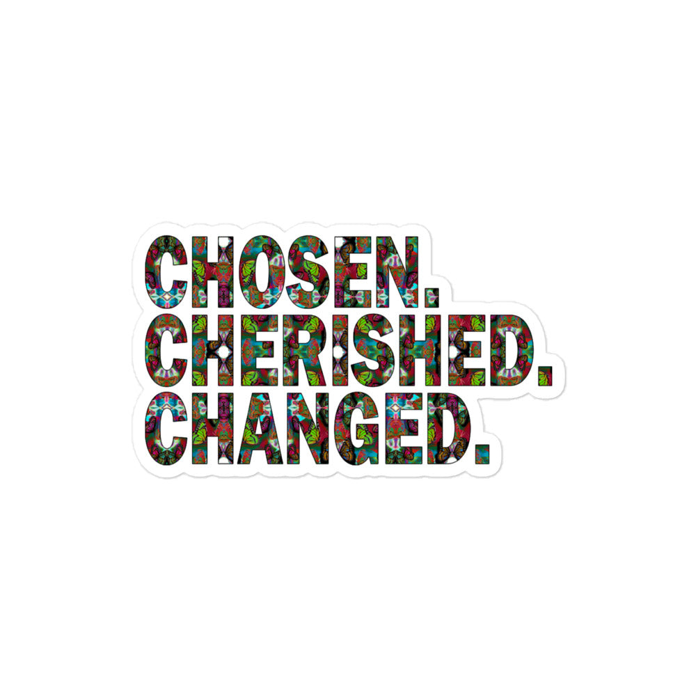 Chosen. Cherished. Changed. Vinyl Sticker, Motivational Christian Quote, God's Love Sticker, Laptop & Water Bottle Sticker