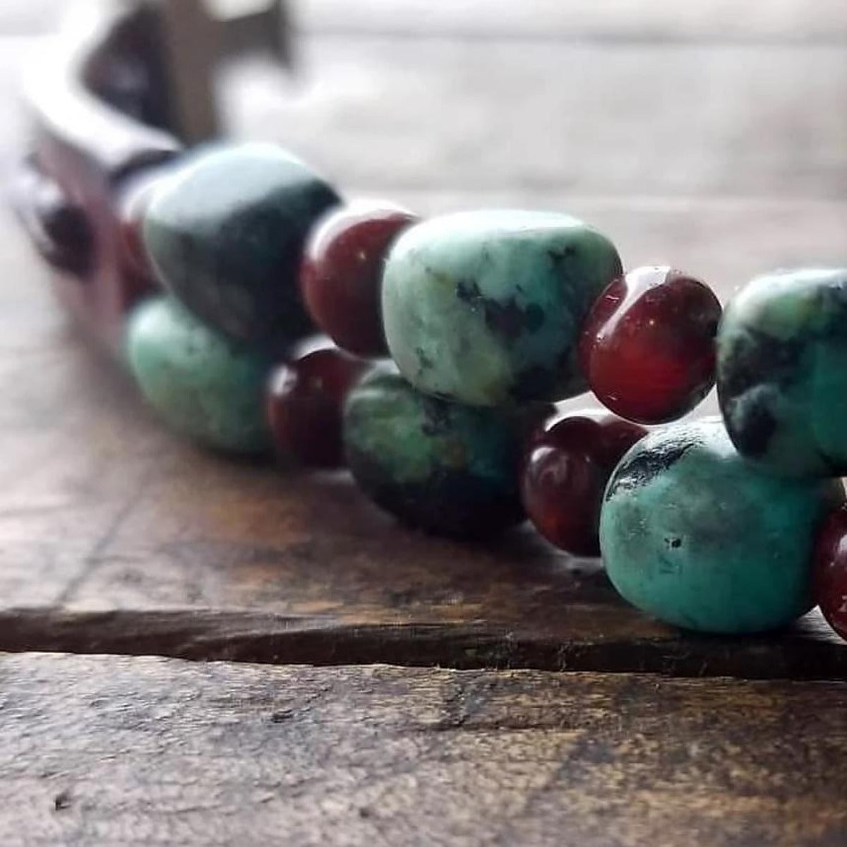 Kuende Leather Bracelet | African Turquoise & Red Carnelian Stone Braided Bracelet - S S1177