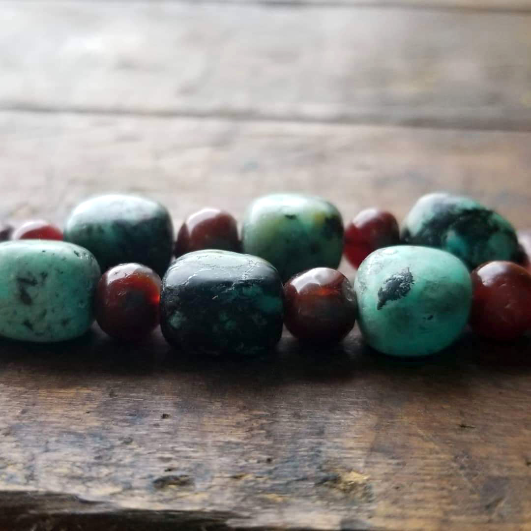 Kuende Leather Bracelet | African Turquoise & Red Carnelian Stone Braided Bracelet - S S1177