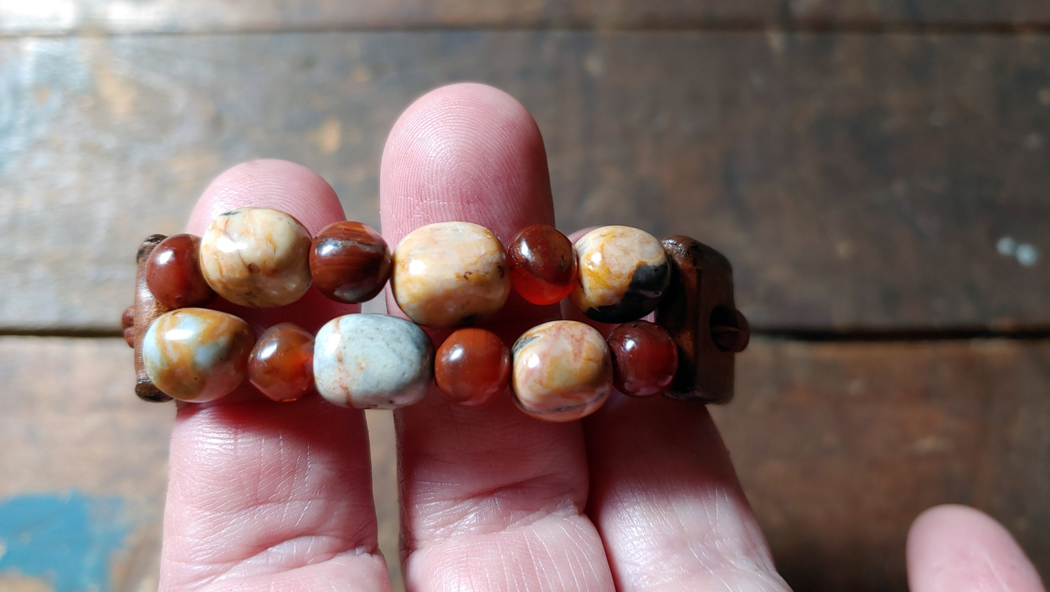 Kuende Leather Bracelet | African Turquoise & Red Carnelian Stone Braided Bracelet - S S1177