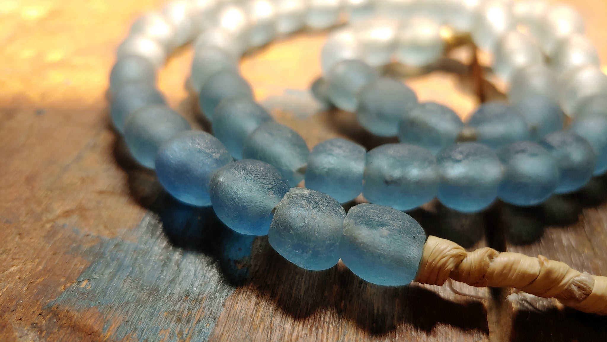 Light Blue Beads; Recycled Glass, 9mm Round, Large Hole, African Beads, 20-inch Strand, 55 Beads, Jewelry Making Supplies, Made in Ghana