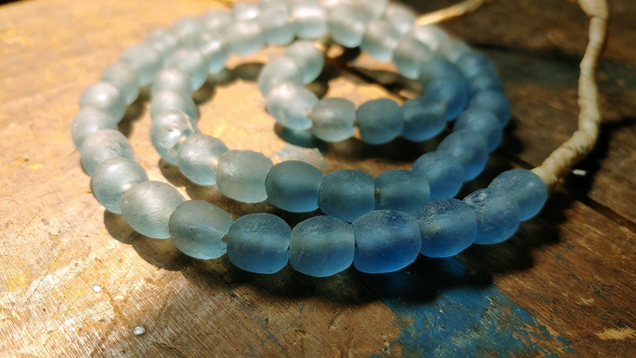 Light Blue Beads; Recycled Glass, 9mm Round, Large Hole, African Beads, 20-inch Strand, 55 Beads, Jewelry Making Supplies, Made in Ghana