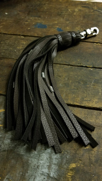 CHOCOLATE BROWN Malik Leather Flogger Tassel Belt Clip & Purse Charm; Nickel Hardware, 11.5" Long, Ready To Ship