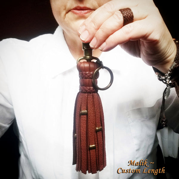 Malik II - Leather Tassel Flogger Clip (optional Key Ring & Beads) for Belt Loop or Charm for Purse - SS1106